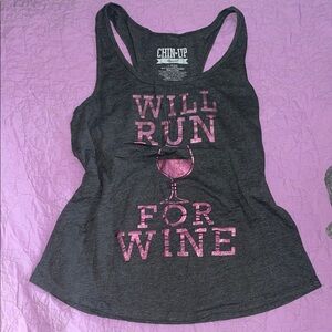 Women's Charcoal Gray Tank Top - Will Run for Wine